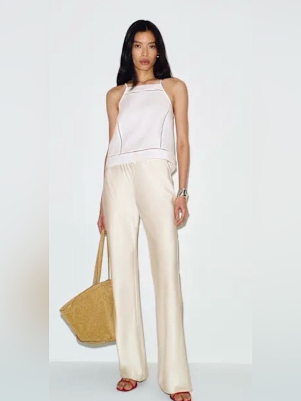 Reformation Cream Wide-Leg Trousers